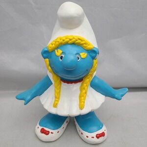 Vintage Smurfs Smurfette Ceramic Figure Hand Painted 8"‎